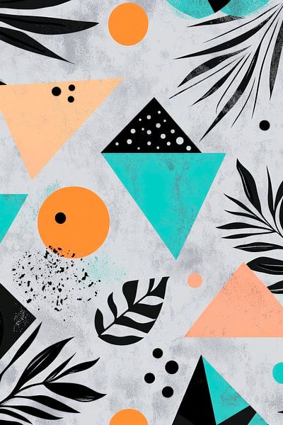Colourful geometric pattern with plants by Poster Art Shop