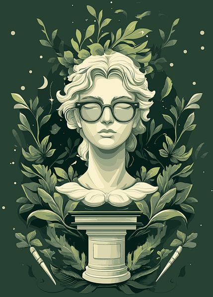 Green Academia - Buste avec lunettes entouré de feuilles par Pixelbull Design