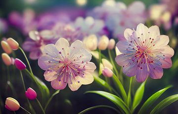 Illustration d'un jardin avec des fleurs au printemps sur Animaflora PicsStock