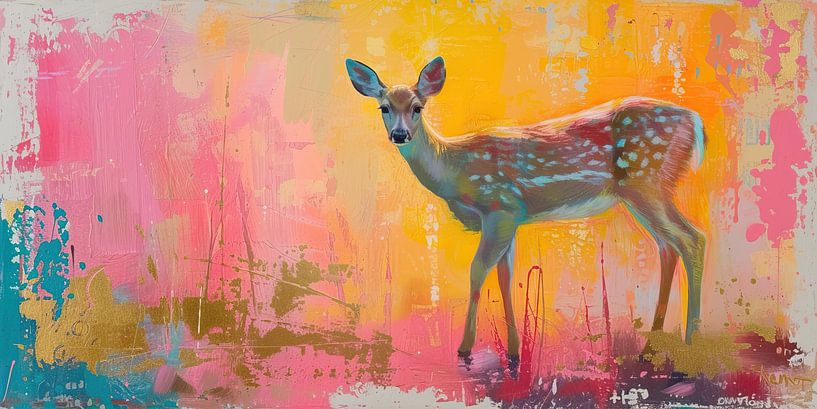 Neon Deer Painting | Fawn Fervor by Art Whims