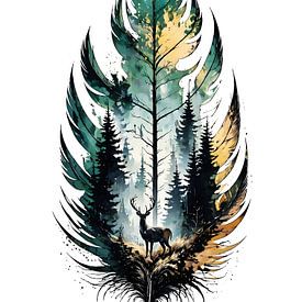 Wald, Federn, Rehe, Aquarell, Naturkunst von Ramy Salah Hefny