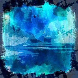 Japanese Wabi Sabi Landscape in Blue Monochrome by Mad Dog Art