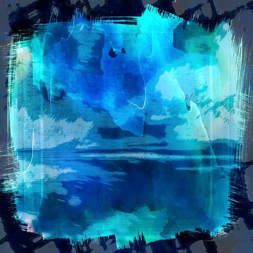 Japans Wabi Sabi landschap in blauw monochroom