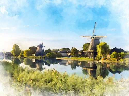 Historische molens langs de Vecht in Weesp, Noord-Holland.