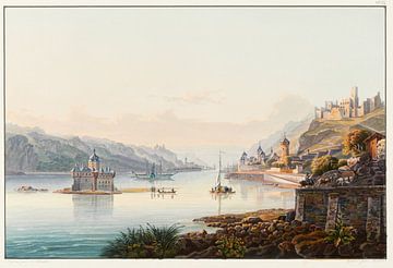Uitzicht vanaf Caub du Pfalz op de ruïnes van Schönberg en Gutenfels, Johann Ludwig Bleuler