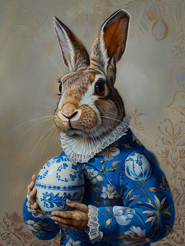 Eleganter Osterhase mit Delfter Ei