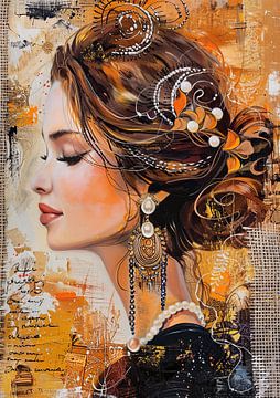 Elegante Dame van Abstract Schilderij