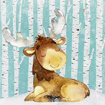 Herten in het winterbos - Illustratie van Uta Naumann
