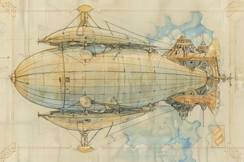 Zeppelin above the clouds - Nostalgic drawing