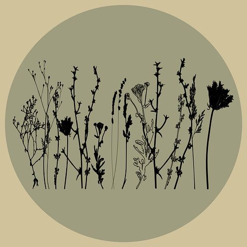 Scandinavische weide Minimalistische wilde bloemen in saliegroen nr. 4