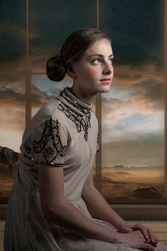 Girl musing in front of a threatening sky