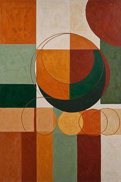 Geometric abstract painting with circles and squares by Art & Soul Creations