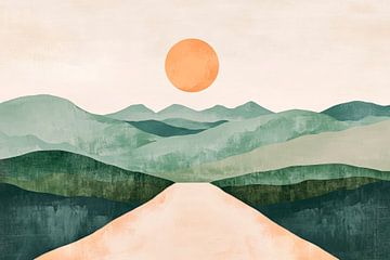 Des collines douces sous un ciel orange sur Poster Art Shop