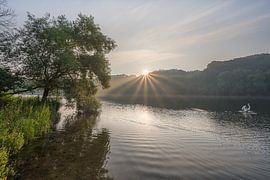 Swan on Lake Cranenweyer during a brilliant sunrise by John van de Gazelle fotografie