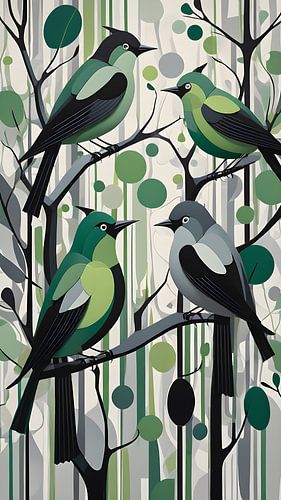 Abstracte vogels in groene tinten