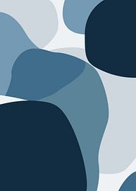Minimalistische, natuurlijke, abstracte vloeiende kunst met organische vormen in blauwtinten