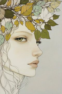 Portrait de femme avec couronne de feuilles - Elégant sur Poster Art Shop