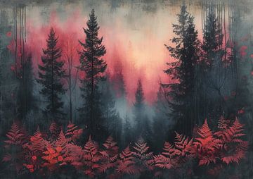 Paysage de forêt néon sur Kunst Kriebels