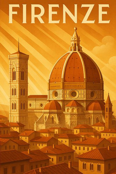 Firenze Art Deco Poster – Duomo di Firenze Illustration by Travel Shop