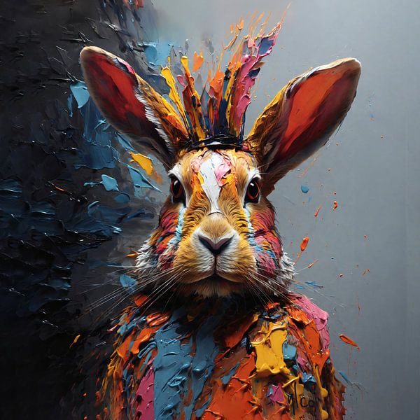 Œuvre d'art élégante : lapin abstrait en acrylique - un accroche-regard pour chaque maison par nir design