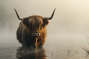 Scottish Highlander Bathing in Broekpolder by Karina Brouwer