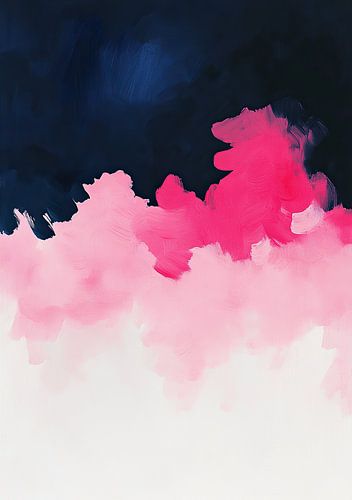 Abstract Schilderij Kunstdruk Modern Blauw, Roze en Wit