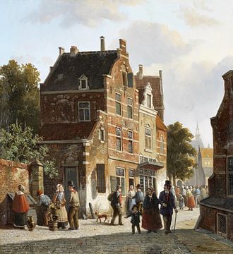 Mensen in een drukke straat in 1853 - Adrianus Eversen