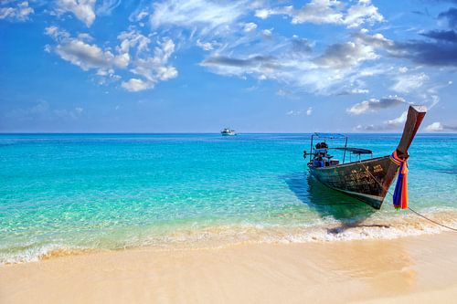 Bateau à longue queue sur la plage