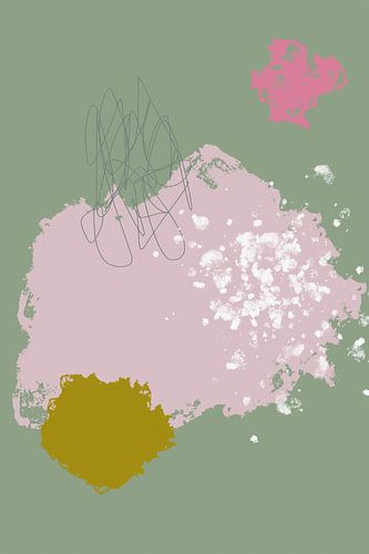 Moderne abstracte kunst. Heldere pastelkleuren. Groen, roze, geel, wit.