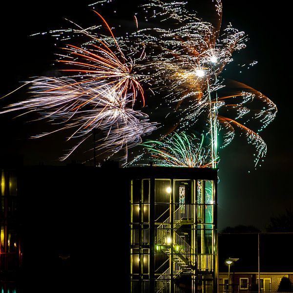 fireworks above the city by Jeannette Kliebisch