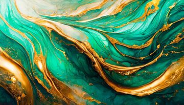 Schilderij in kunst met groene en gouden kleur van Mustafa Kurnaz