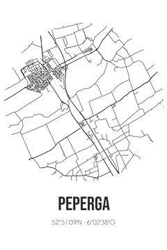Peperga (Fryslan) | Karte | Schwarz und weiß von Rezona