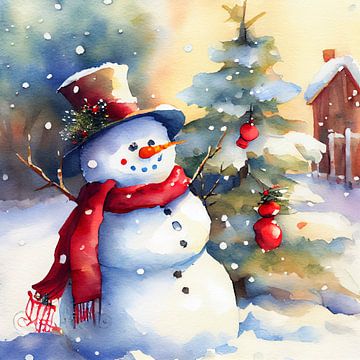 An adorable snowman in watercolor by Whale & Sons