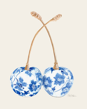 Cerises en porcelaine - Fond lin antique