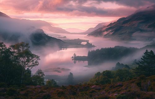 Morning view of the mountain lake