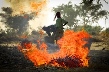 brandende stoppels in Niger van Hans Hut