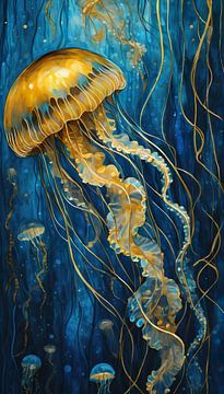 Jellyfish in the style of Gustav Klimt by Retrotimes