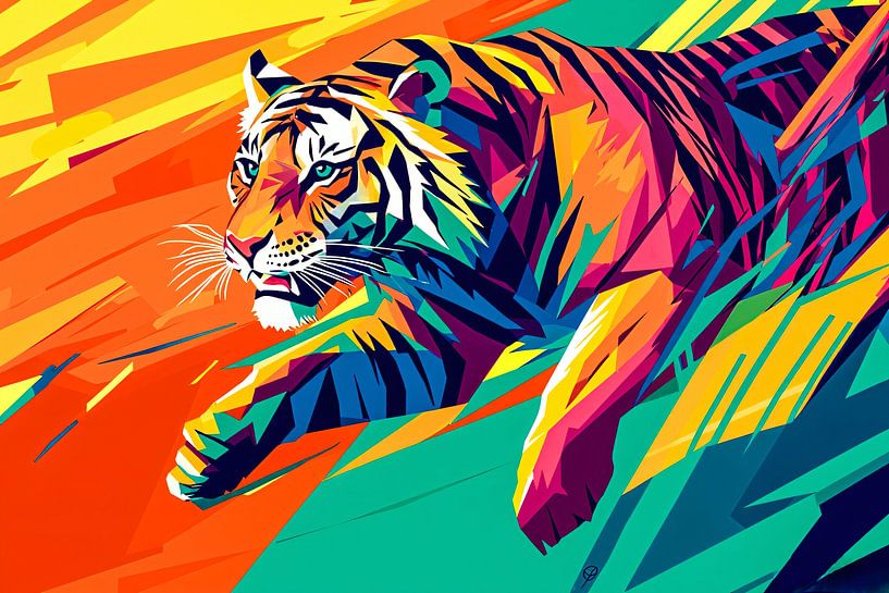 Tiger in colourful abstraction by Art & Soul Creations