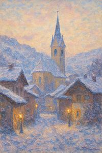 Scène de neige à la Claude Monet - Église tyrolienne au crépuscule