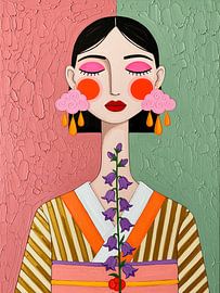 A modern and colourful illustrated portrait of a woman with a flower by Studio Pieternel