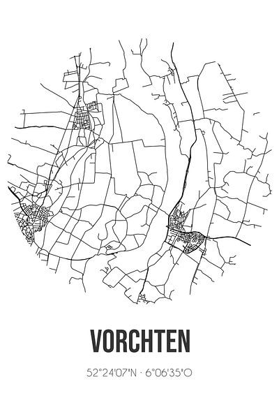 Vorchten (Gelderland) | Map | Black and white by Prints of Place