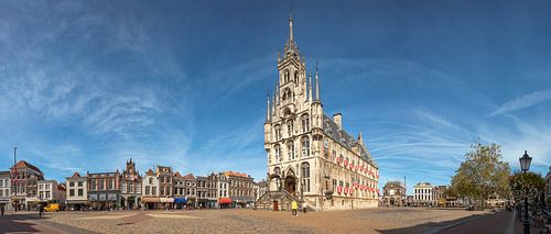 Panorama photo of the town hall and the market of Gouda