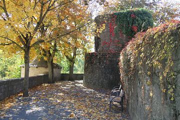 Stadtmauer von Bad Neustadt mit Turm im Herbst