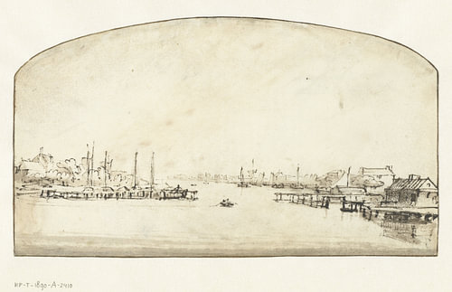 De Amstel van de Blauwbrug af gezien, Rembrandt van Rijn