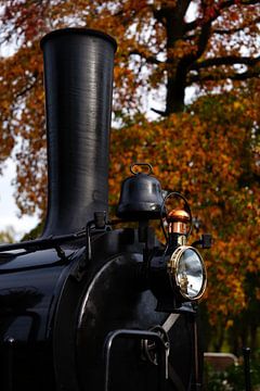 Locomotive à vapeur en automne &amp ; sphères de cuivre sur Surreal Media