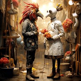 Surreal anthropomorph Paar Antrag Gespräch Fantasie