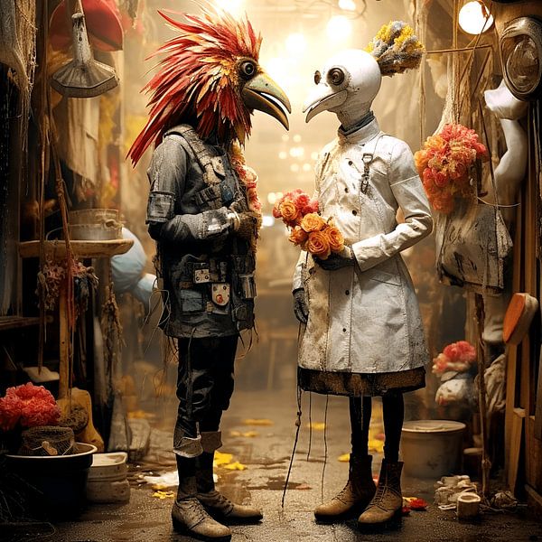 Surreal anthropomorphic couple proposal conversation fantasy by gm_designs