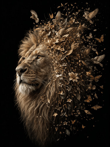 Eternal Majesty – Fine Art Lion in Blossoming Harmony by Design Wall Arts