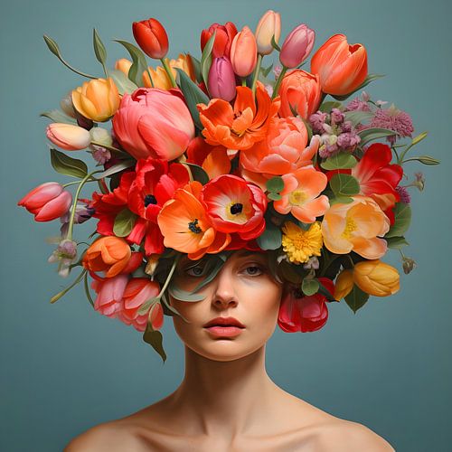 Frau mit einem schönen Blumenstrauß