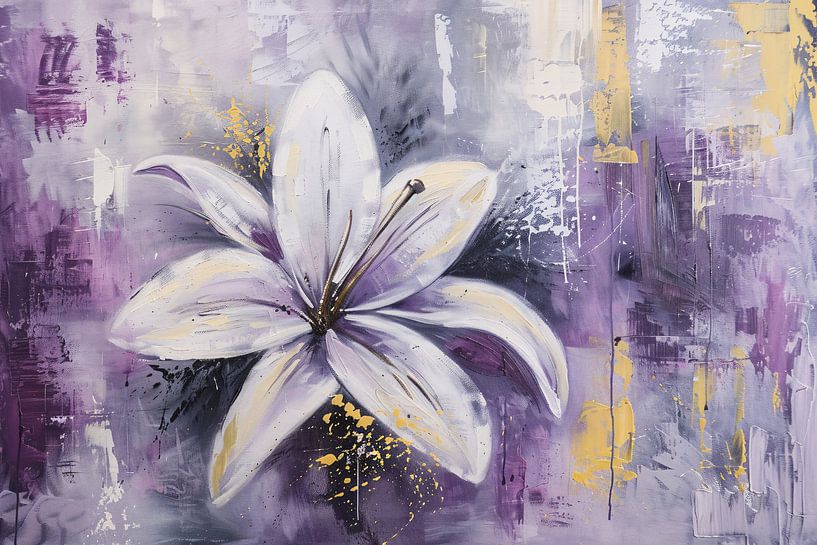 Abstraktes Gemälde einer violetten Lilienblüte von Art & Soul Creations